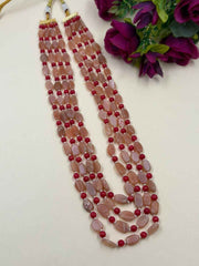 Elegant Layered Red Colral & Natural Moonstone Beaded Necklace For Women