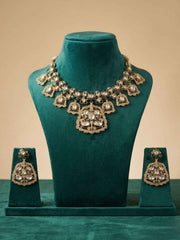 Antique Green Meenakari Mossanite Polki Necklace Set For Women | Wedding Jewellery Set