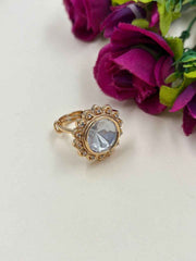 Rose Gold Plated Kundan Finger Ring For Ladies - Festive And Wedding Rings