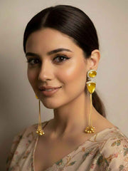 Contemporary Doublet Stone Studded Kashmiri Tassel Ghungroo Earrings For Women