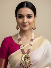 Gold Plated Lord Ganesh Long red Temple Jewelry Set | South Indian Temple Jewellery For Weddings