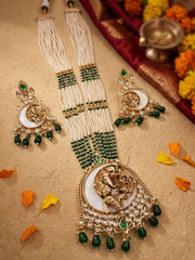 Gold Plated Lord Ganesh Long Temple Jewelry Set | South Indian Temple Jewellery For Weddings