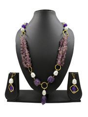 Statement Look Pearls And Raw Amethyst Beads Necklace | Handmade Gemstone Jewelry