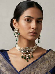 Exquisite Beaded Polki Choker Necklace Set | Statement Choker Jewellery Set