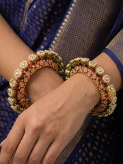 Gold Plated Kundan red Meenakari And Pearls Pacheli Bangles For Women By Gehna Shop