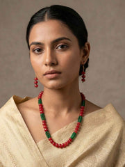 Handcrafted Single Layer Red Beads Neckace - Festive Wear Beaded Jewellery