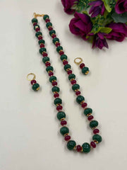 Handcrafted Green Watermelon Shaped Beaded Necklace Set For Women - Kharbuja Beads Necklace