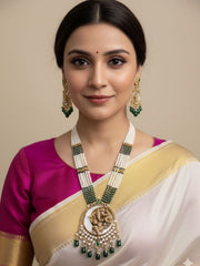 Gold Plated Lord Ganesh Long Temple Jewelry Set | South Indian Temple Jewellery For Weddings with green beads