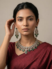 Victorian Finish Statement Look Green Emerald And Polki Wedding Jewellery Set