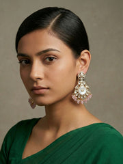 Designer Mother Of Pearl And Kundan Chandbali Earrings For Women - Wedding & Festive Wear pink earrings