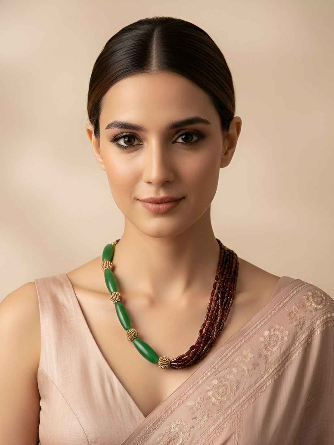 Contemporary Garnet And Onyx Indo Western Beaded Necklace Set for women online