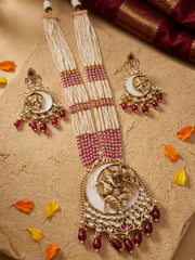 Gold Plated Lord Ganesh Long Temple Jewelry Set | South Indian Temple Jewellery For Weddings