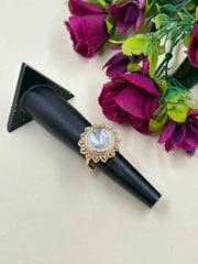 Rose Gold Plated Kundan Finger Ring For Ladies - Festive And Wedding Rings