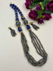 Designer Blue Jade & Natural Labradorite Gemstone Beaded Necklace Set For Women