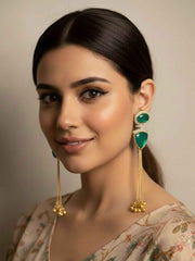 Contemporary Doublet Stone Studded Kashmiri Tassel Ghungroo Earrings For Women