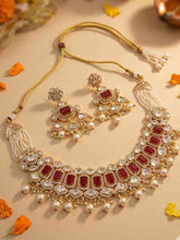 Designer Gold Plated Beaded Ruby Stone And Polki Wedding Jewellery Set | Traditional And Ethnic Wear