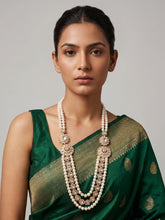 Natural Freshwater Long Pearl Necklace With Kundan Brooch – Beads Jewelry For Grooms Sherwani And Bridal Wear