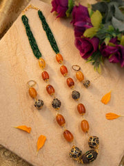 Semi Precious Handcrafted Chalcedony Orange Colour Beaded Necklace Set