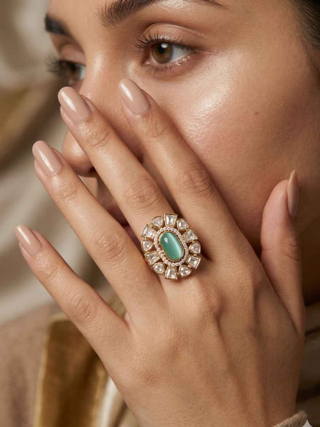 Statement Polki Kundan Ring for Women | Traditional Gold Plated Ethnic Ring | Wedding And Festive Wear