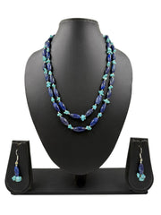 Layered Blue Lapis Lazuli Gemstone Beaded Necklace Set For Women