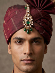 Gold Plated Floral Design green Kundan Polki Safa Kalangi For Grooms | Turban Brooch for dulha | mens ornaments