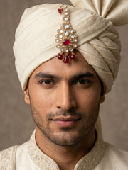 Gold Plated Red Floral Design Kundan Polki Safa Kalangi For Grooms | Turban Brooch for dulha online