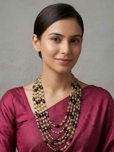 Semi Precious Layered Garnet And Yellow Citrine Beaded Necklace For Women