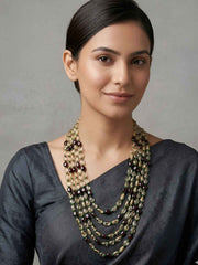 Semi Precious Layered Garnet And Yellow Citrine Beaded Necklace For Women