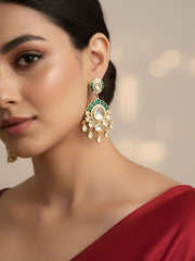 Exquisite Gold Plated green Polki Kundan Chandelier Earrings For Women - Wedding & Festive Earrings