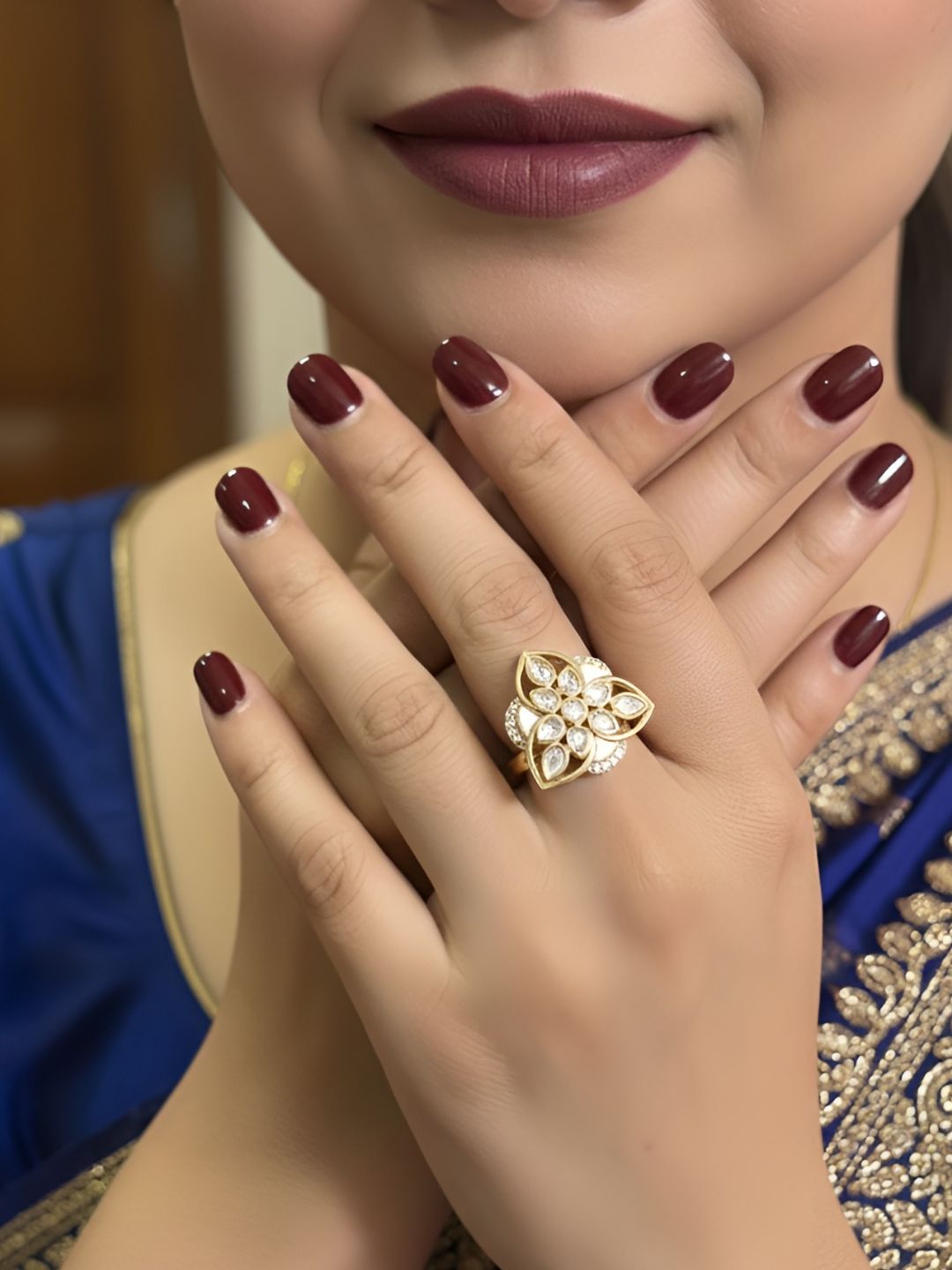 Gold Plated Meenakari And Kundan Adjustable Ring For Ladies - Festive And Party Wear ring