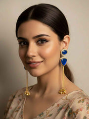 Contemporary Doublet Stone Studded Kashmiri Tassel Ghungroo Earrings For Women