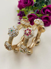 Traditional Gold Plated Kundan Kada Bangles For Women - Wedding & Party Wear