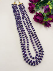 Triple Layered Natural Pearls & Rondelle Shape Natural Amethyst Beads Necklace For Women