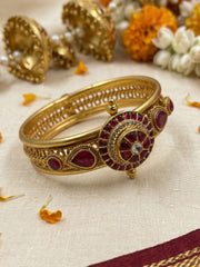 Ethnic Gold Plated Jadau Antique Gold Openable Kada Bracelet | Wedding And Festive Wear Bracelet