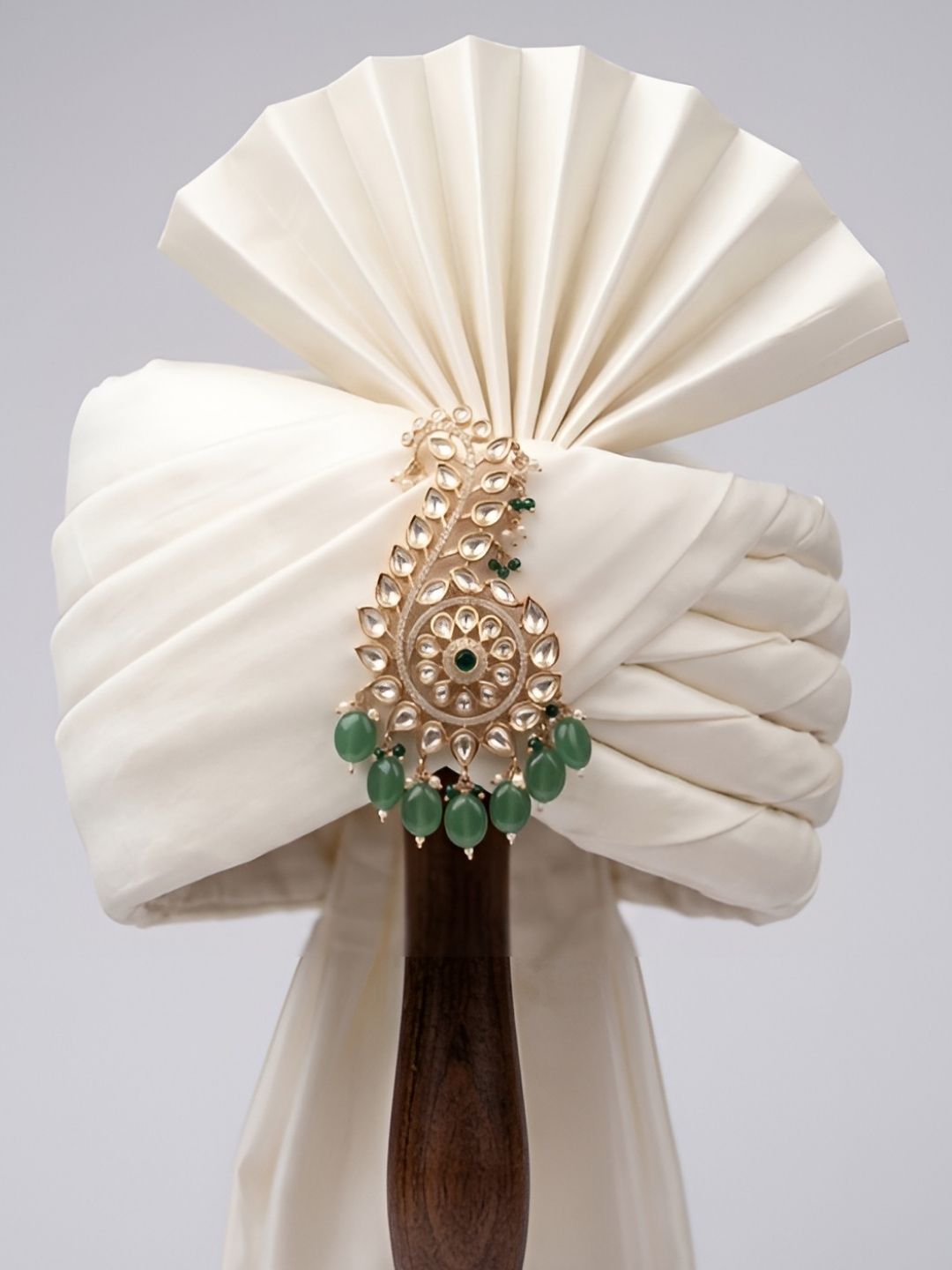 Traditional Rajputi Look Kundan Polki Kalangi For Safa | green beaded Kalgi For Turban