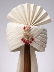 Traditional Rajputi Look red stone beaded Kundan Polki Kalangi For Safa | Kalgi For Turban