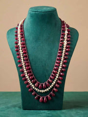 Natural Gemstone Ruby Drops And Freshwater Pearls Layered Beaded Necklace For Women