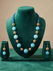 Elegant Sky Blue Beaded Necklace Set | Gemstone Beaded Jewellery