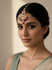 Traditional Big Kundan Pearl Maang Tikka For Women | Bridal Wedding Forehead Jewelry