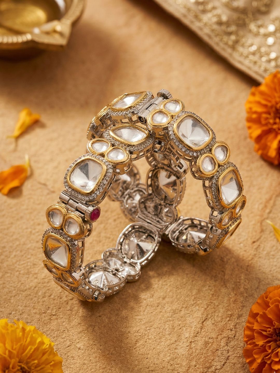 Luxury Victorian Uncut Polki Kundan Bangles For Weddings And Parties