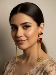 Contemporary Doublet Stone Studded Kashmiri Tassel Ghungroo Earrings For Women