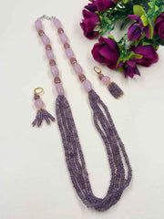 Handcrafted Rose Quartz & Natural Amethyst Beaded Necklace Set - Festive & Party Wear