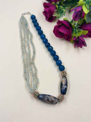 Beautiful Aquamarine And Chalcedony Fancy Gemstone Beads Necklace For Women - Blue Necklace
