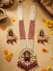 Divine Goddess Lakshmi Devi Temple Jewellery Set | South Indian Long red beaded Polki Temple Jewelry for Women