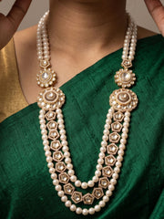 Natural Freshwater Long Pearl Necklace With Kundan Brooch – Beads Jewelry For Grooms Sherwani And Bridal Wear