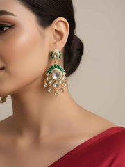 Exquisite Gold Plated Polki Kundan Chandelier Earrings For Women - Wedding & Festive Earrings