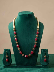 Long Semi Precious Red Jade Beaded Necklace Set For Women | Ethnic And Traditional Wear