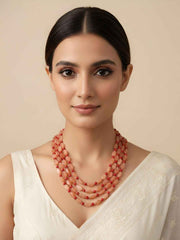 Elegant Layered Red Colral & Natural Moonstone Beaded Necklace For Women