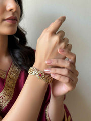 Elegant Next To Real Party Wear red Kundan Kada Bracelet For Women