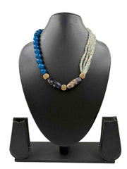 Beautiful Aquamarine And Chalcedony Fancy Gemstone Beads Necklace For Women - Blue Necklace
